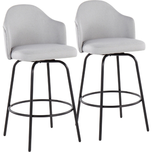 Ahoy 26" Counter Stool in Light Grey Fabric & Black Metal (Set of 2)